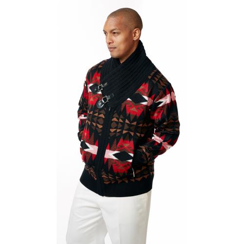 Silversilk Black / Red / Brown / Pink Zip-Up Shawl Collar Sweater 2109